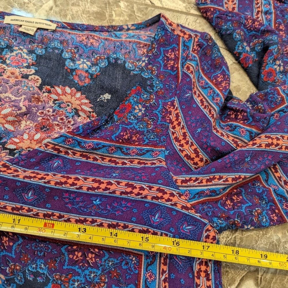 American Eagle Purple Wrap Boho Shorts Floral Romper Dress Sz S Witchy Whimsigot - Picture 9 of 9